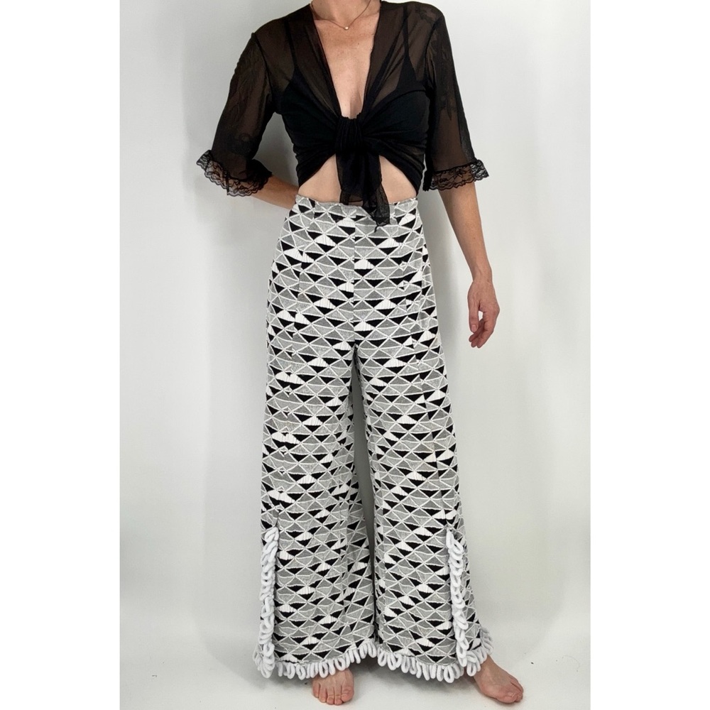Handmade Wide Leg Festival Pants 29” Waist Funky Hippie Geometric Comfy Retro